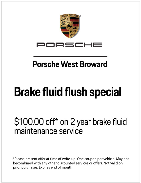 $100.00* off brake fluid flus special on 2 year brake fluid maintenance service.*Please present offer at time of write-up. One coupon per vehicle. May not be combined with any other discounted services or offers. Not valid on prior purchases. Expires 5/31/2020.
