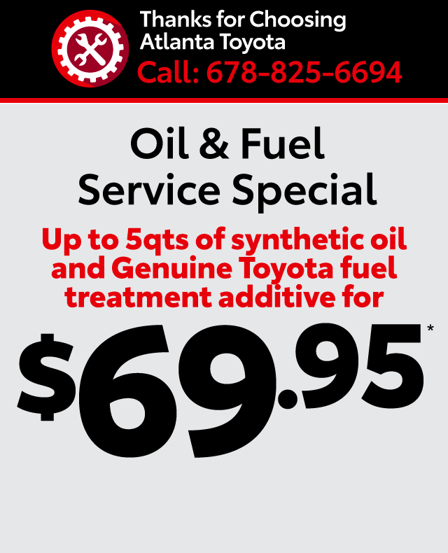 Oil and Fuel Service Special - Up to 5 quarts of synthetic oil and Genuine Toyota fuel treatment additive for $69.95