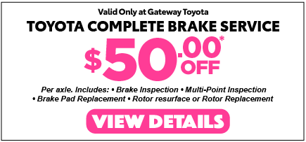 Valid only at Gateway Toyota. Engine air filter special $49.95. Click for more.