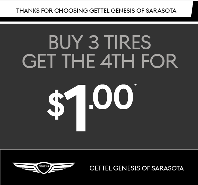 Valid Only at Gettel Genesis of Sarasota | Complimentary Tire Rotationwith ANY $100 Service.*
