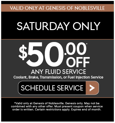 Valid Only at Genesis of Nobleville | Oil Change Special | $99.99 | *Valid only at Genesis of Noblesville. Genesis only. May not be combined with any other offer. Must present coupon when service order is written. Certain restrictions apply. Expires end of month. | View Details.