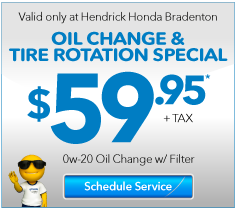 Valid only at Hendrick Honda Bradenton Any Service $10 off. Between 2pm-7pm M-F by appointment only. Click for more details.