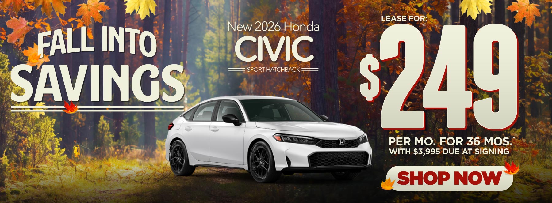 New 2026 Honda Civic Sport Hatchback Lease For: $249/mo, 36 months* - shop now