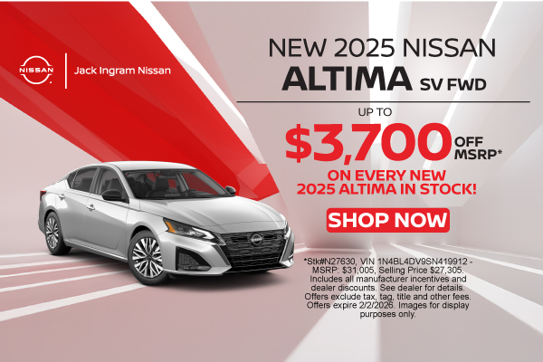 New 2025 Nissan Altima SV FWD | Up to $3,700 off MSRP*
On Every New 2025 Altima in Stock!