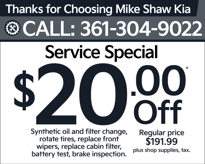 Service Special - $20.00 off synthetic oil change, filter change, rotate tires and more