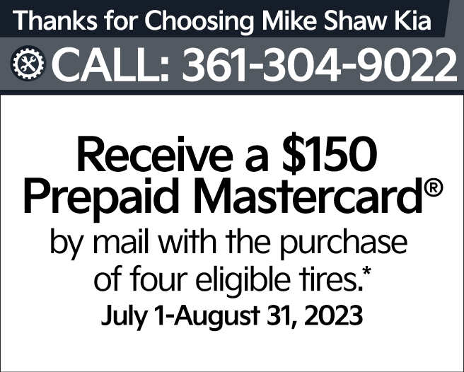 Receive a $150 Prepaid Mastercard by mail with the purchase of four eligible tires.*