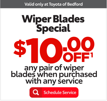 $10 OFF ANY PAIR OF WIPER BLADES WHEN PURCHASED WITH ANY SERVICE (1) Includes windshield cleaning, new Toyota sightline wiper blades, and application of a water-repellent treatment. | Schedule Service