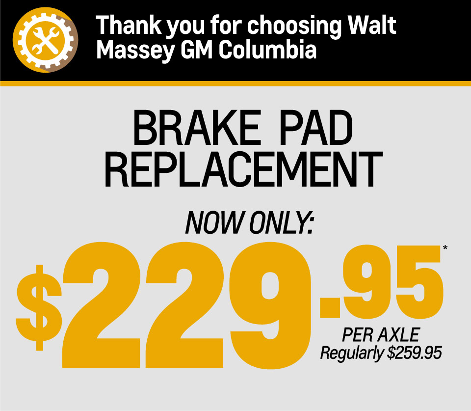 Brake Pad Replacement Now Only $229.95 at Walt Massey Chevy Buick GMC
